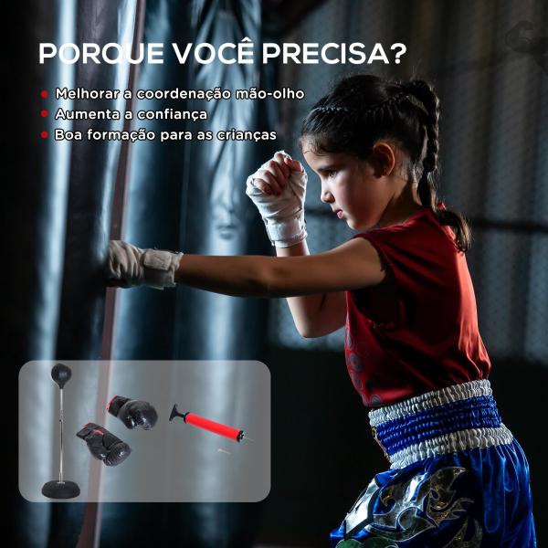 Saco de Boxe de Pé Punching Ball com Altura Ajustável em 4 Níveis 126 - 144 cm Base Preenchível e Luvas de Boxe para Adultos e Adolescentes Preto