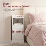 Conjunto de 2 Mesas de Cabeceira Estreitas com Estação de Carregamento, Porta, Compartimento Aberto e Prateleira Ajustável, Branco