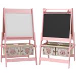 Cavalete para Crianças 3 em 1 Cavalete de Arte com Rolo de Papel Quadro e 2 Cestas de Armazenamento 54x46,5x93 cm Rosa