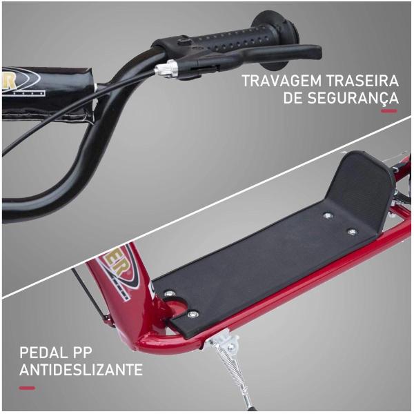 Trotinete para Crianças acima de 5 anos Scooter de 2 Rodas Grandes de 12 Polegadas com Freio e Guidão Ajustável em Altura Carga Máx. 50kg 120x52x80 - 88cm Vermelho