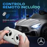 Carro Elétrico para Crianças Carro Mercedes - Benz AMG GTR com Bateria 12V Faróis Buzina e Música 108x67x46 cm Prata