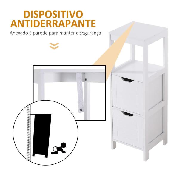Armário de banheiro com prateleira aberta 2 gavetas 30x30x89 cm Branco