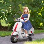 Moto Elétrica para Crianças de 3 - 6 Anos com Licença Vespa com USB MP3 Luz LED Rádio FM Velocidade 3 km/h Carga 35 kg Branco