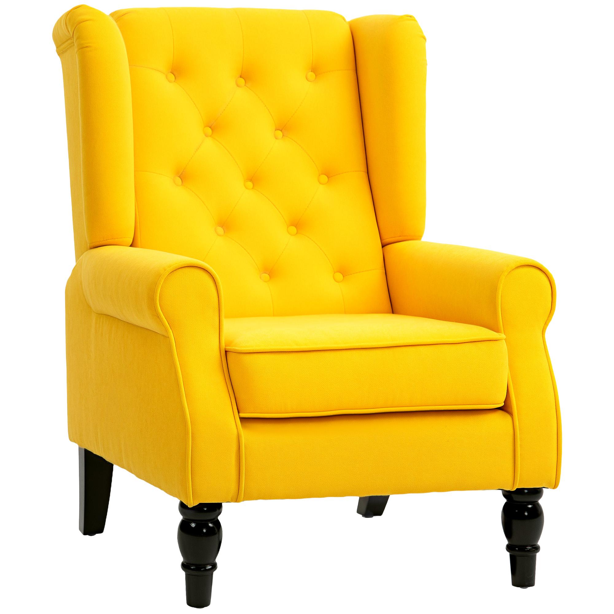 Poltrona de Sala com Apoios de Braço e Pernas de Madeira Capacidade de 160 kg para Quarto Escritório 74x86x102 cm Amarelo