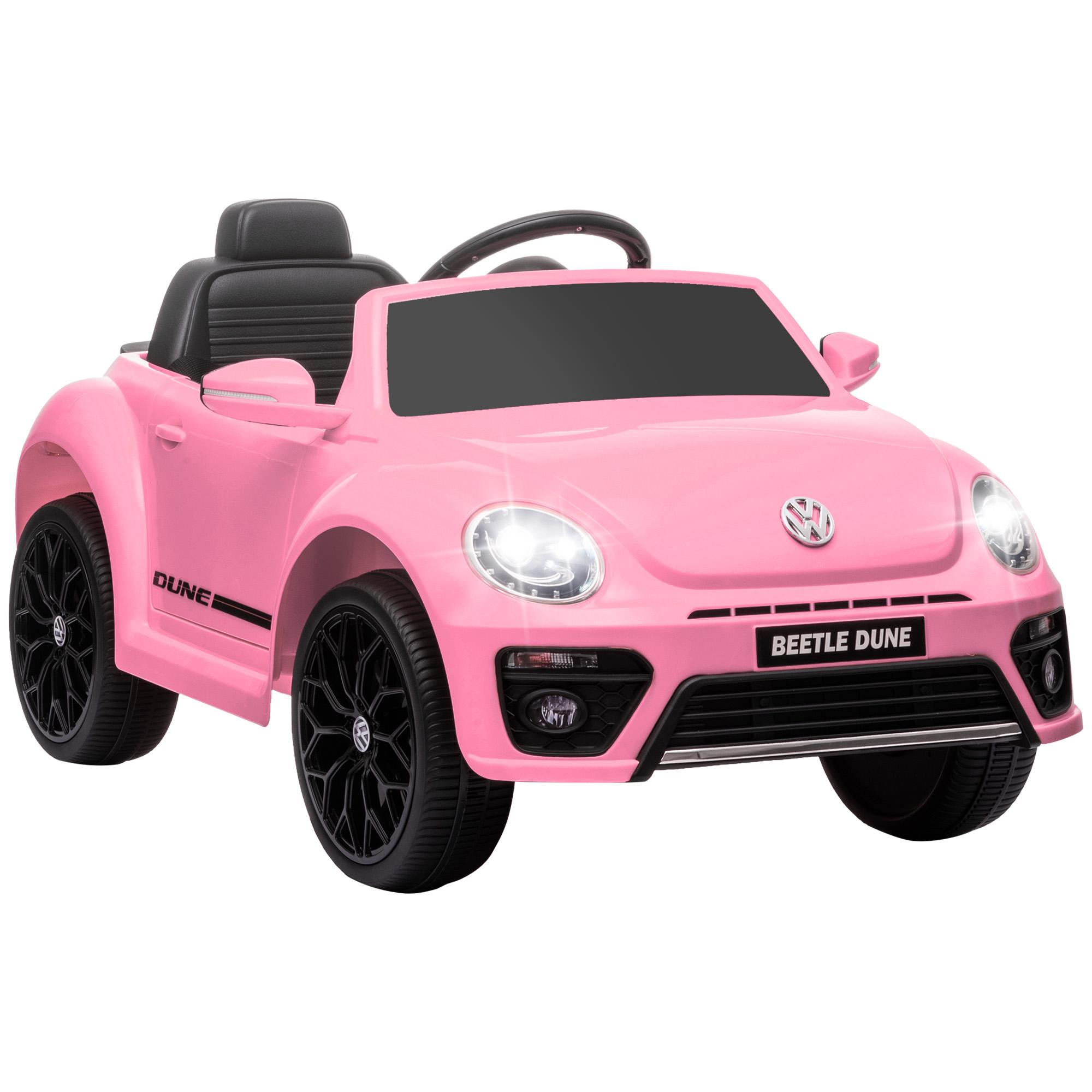 Carro Elétrico para Crianças Carro Elétrico Infantil Volkswagen Beetle com Bateria 12V Faróis Buzina e Música 97x56,5x46 cm Rosa