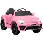 Carro Elétrico para Crianças Carro Elétrico Infantil Volkswagen Beetle com Bateria 12V Faróis Buzina e Música 97x56,5x46 cm Rosa