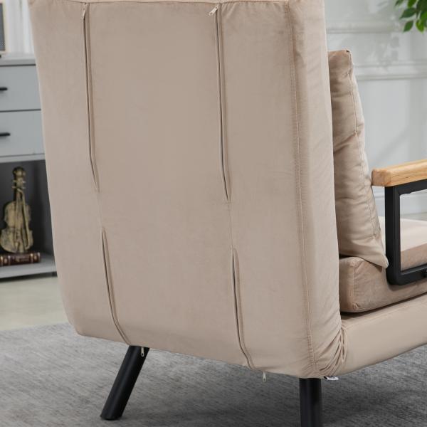 Poltrona Convertível em Cama Poltrona 3 em 1 Convertível em Cama com Encosto Ajustável em 5 Níveis 63x73x81 cm Bege
