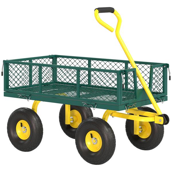 Carrinho de Jardim em Aço com Capacidade 200 kg e Laterais Removíveis 104x54x51 cm Verde e Amarelo