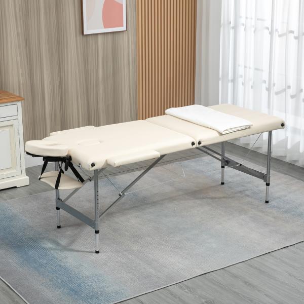 Marquesa de Massagem Dobrável com Altura Ajustável 7 Níveis Apoio de Cabeça e Apoio de Braços 185x70x58 - 82 cm Bege