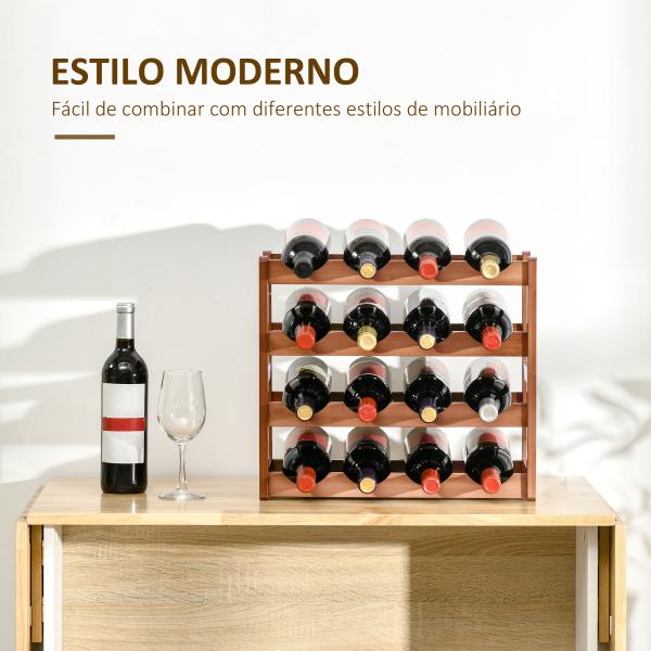 Suporte para 16 Garrafas de Bambu Prateleira para Garrafas de Vinho de 4 Níveis 43x23,5x38cm Marrom
