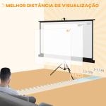 Tela de Projeção Manual com Suporte 100 Polegadas Portátil Formato 16:9 com Altura Ajustável 235,8x8x136 cm Branco e Preto