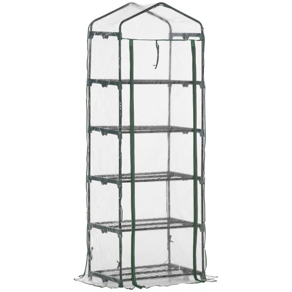 Estufa de Jardim Vertical 69x49x193cm com 5 Prateleiras Estufa para Plantas e Cultivos com Cobertura Transparente e Verde de PVC e Aço Preto