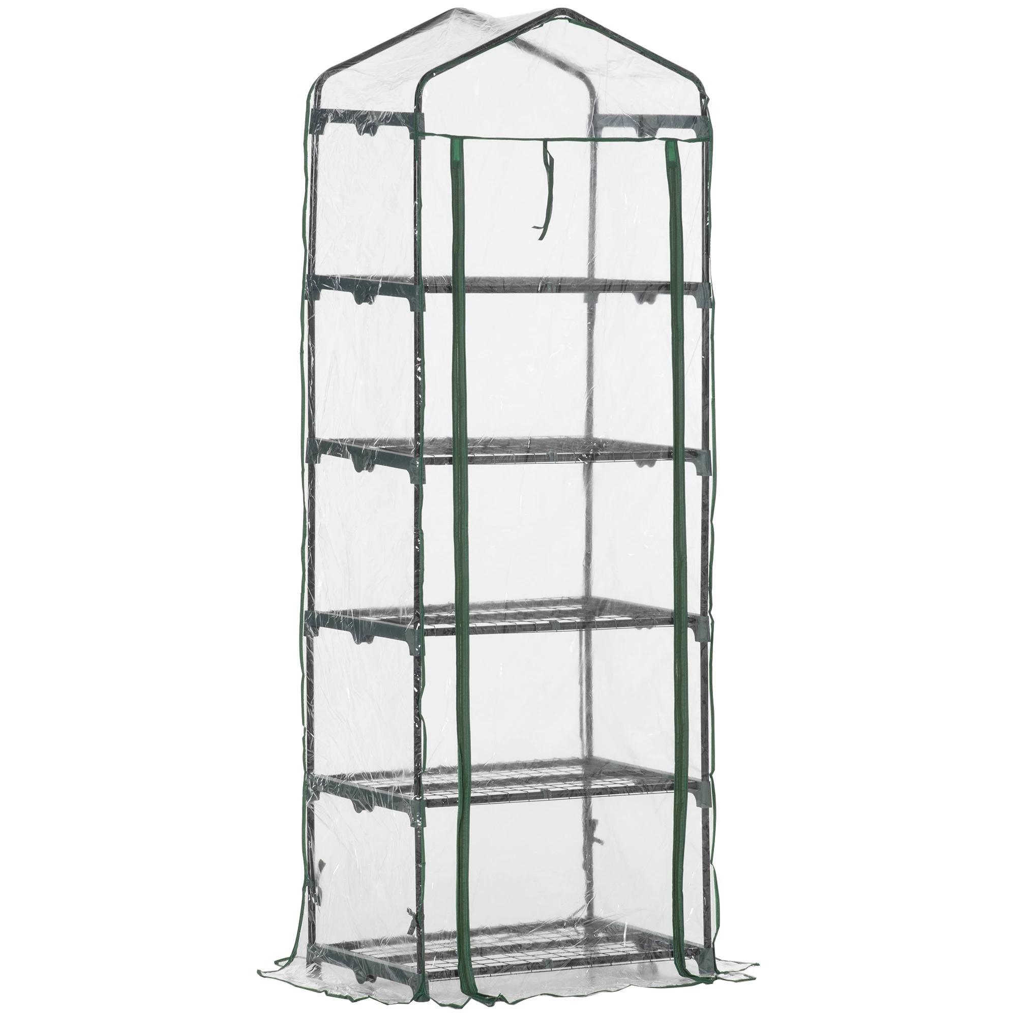 Estufa de Jardim Vertical 69x49x193cm com 5 Prateleiras Estufa para Plantas e Cultivos com Cobertura Transparente e Verde de PVC e Aço Preto