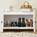 Banco Sapateira com Portas Frentes de Vime Prateleira para 8 Pares de Sapatos para Entrada Dormitório 80x35x52 cm Branco