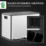 Balde de Lixo de Cozinha com 3 Compartimentos 3x10L com Pedais Tampas com Fechamento Suave e Cubo Amovível Prata