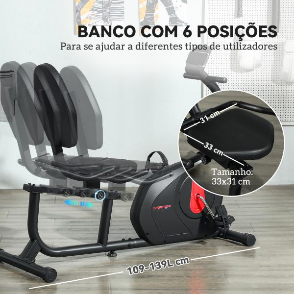 Bicicleta Estática Silenciosa de 8 Níveis de Resistência Magnética com Assento Ajustável Ecrã LCD 103 - 139x61x100,5 cm Preto