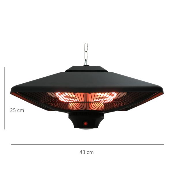 Aquecedor de Teto com Controlo Remoto 1000/2000W 43x43x25 cm