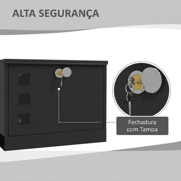 Caixa de Correio Exterior em Metal de Parede com Fechadura, 2 Chaves, Janelas de Visualização e Fecho Silencioso 36,5x11,5x29 cm Preto