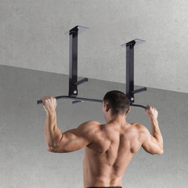 Barra de Elevação de Parede barra Pull - Up de Aço para Treino em Casa Carga Máxima 150 kg 105,5x28x49 cm Preto