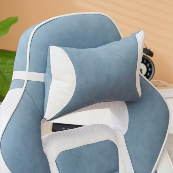 Cadeira Gaming Cadeira de Escritório Reclinável Apoio para os Pés Retrátil Suporte Lombar e Almofada para a Cabeça 63x63x115,5 - 123 cm Azul