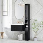 Coluna Casa de Banho com Compartimento Aberto Prateleiras Ajustáveis e Suporte para Papel Higiênico 20x20x185 cm Preto