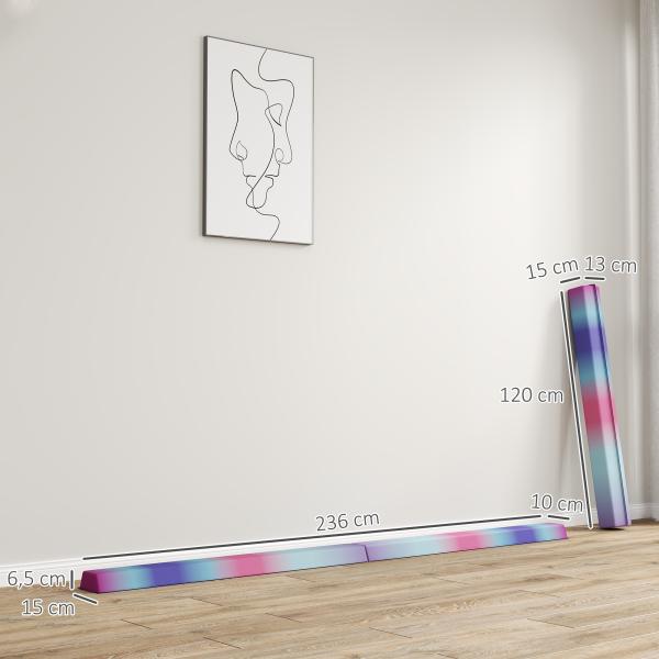 Barra de Equilíbrio de Ginástica Dobrável 236 cm com Base Antiderrapante Viga de Equilíbrio para Treino em Casa Multicor