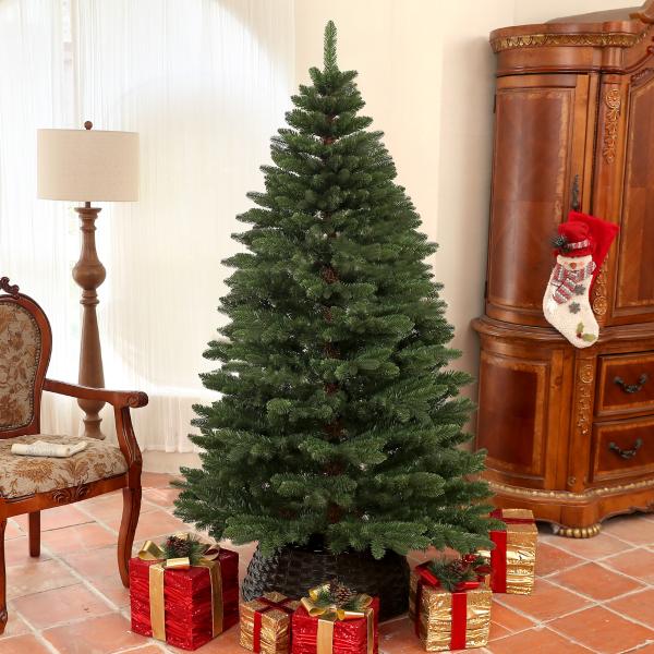 Árvore de Natal Artificial 180 cm com 1050 Ramos e Base de Aço Dobrável, Montagem Rápida, para Interior, Verde