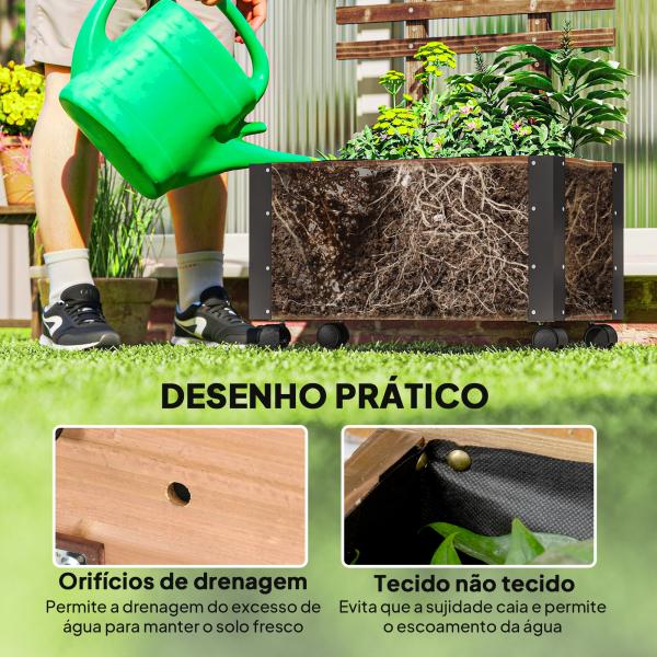 Floreira Exterior de Madeira Floreira com Treliça para Plantas Trepadeiras Tecido não Tecido Rodas 65x31x147 cm Madeira