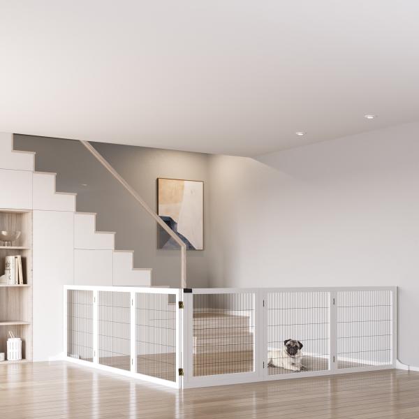 Barreira de Segurança para Cães de Madeira Dobrável para Cães Pequenos e Médios com 6 Painéis 432x36x70 cm Branco