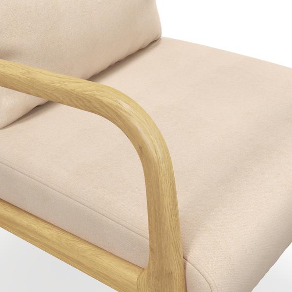 Poltrona Sala de Estar Nórdica Acolchoada com Apoio para os Braços e Estrutura de Madeira de Borracha 61x78x76 cm Bege