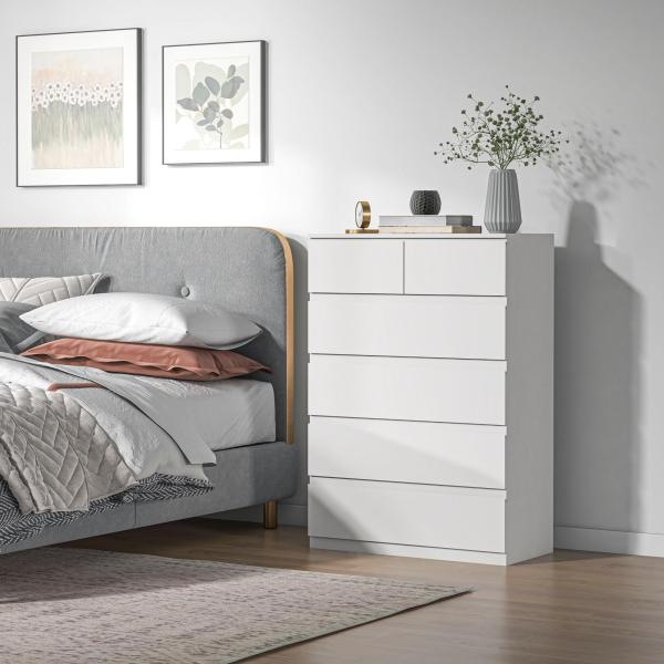 Cómoda Moderna com 6 Gavetas Cómoda de Madeira para Dormitório Entrada Sala de Estar 80x39x115cm Branco
