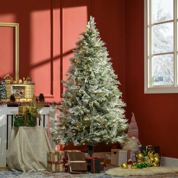 Árvore de Natal Artificial Nevada 180 cm com 300 Luzes LED 577 Ramos e Base Dobrável Verde