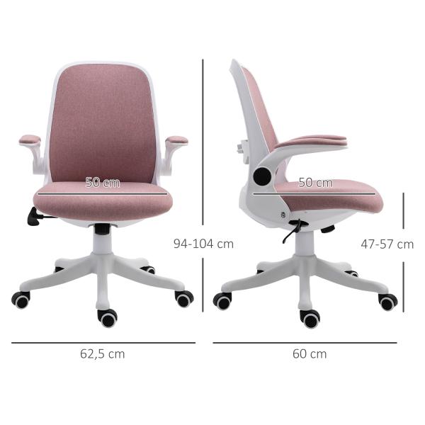 Cadeira de Escritório Giratória Função de Inclinação Altura Ajustável Ergonômica com Apoio de Braço Elevavel Carga 120 kg62,5x60x94 - 104 cm Rosa