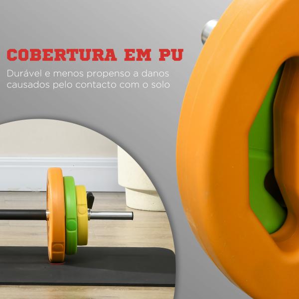 Conjunto de Barra de Pesos Conjunto de Musculação com 6 Discos 1,5kg 2,5kg 5 kg Intercambiáveis 130x28x28 cm Multicor