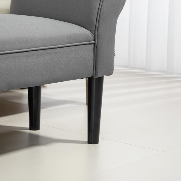 Banco de Pé de Cama Estofado em Linho Sintético com Pés de Madeira Braços e Assento Acolchoado Cinzento Escuro