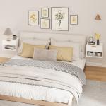 Conjunto de 2 Mesas de Cabeceira Flutuantes Estreitas com Gaveta com Frente Canelada e Prateleira Aberta 40x34x29 cm Branco