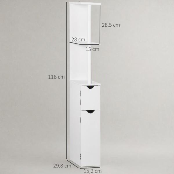 Coluna Casa de Banho com 2 Portas e 2 Prateleiras Armário Alto para Casa de Banho Estilo Moderno 15,2x29,8x118cm Branco