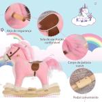 Cavalo Baloiço para Crianças Cavalo Baloiço de Pelúcia Suave com Música Relinchos Sons de Galope Boca e Cauda Móveis 65x32,5x61 cm Rosa
