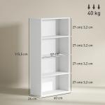 Estante de 4 Níveis Estante para Livros com 2 Prateleiras Ajustáveis para Sala de Estar Escritório Quarto 60x24x115,5 cm Branco