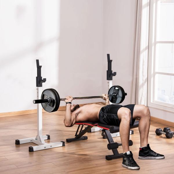 Suporte para Barra de Pesos Ajustável Estante de Aço para Levantamento de Pesos Carga Máx. 150kg Treinamento em Academia Casa 52x48x105 - 160cm Branco e Preto