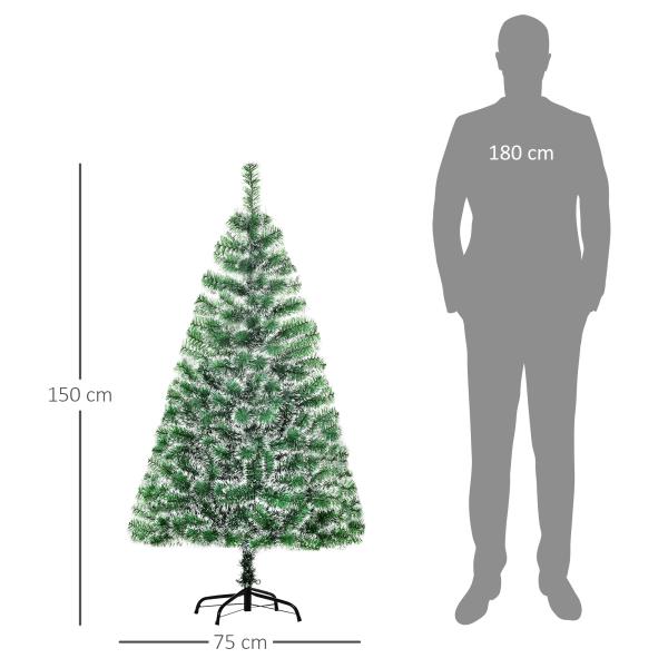 Árvore de Natal Artificial 150cm com 416 Ramos e Suporte de Metal Decoração Interior Sala de Estar Festas Ø75x150cm Verde