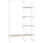 Suporte para Cabides com 4 Prateleiras de Armazenamento e Barra de Pendurar Estilo Industrial 101x39x160cm Madeira e Branco