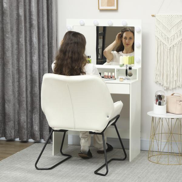 Poltrona Sala de Estar Moderna Poltrona de Leitura com Assento Largo e Acolchoado Estofada em Veludo Pés de Metal 70x67,5x87 cm Creme