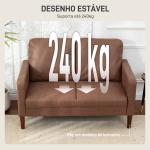 Sofá de 2 Lugares Estofado em Microfibra Sofá Moderno com Pés de Madeira Apoio de Braços 130x78x85 cm Castanho
