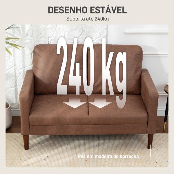 Sofá de 2 Lugares Estofado em Microfibra Sofá Moderno com Pés de Madeira Apoio de Braços 130x78x85 cm Castanho