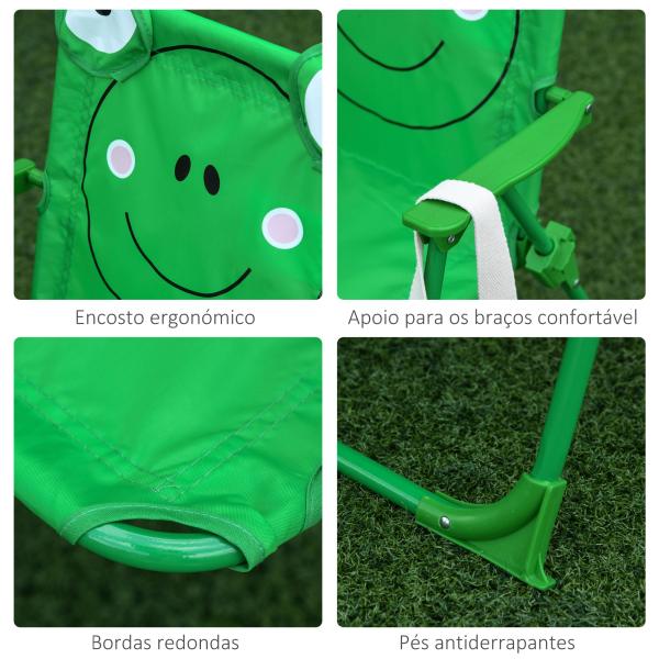 Conjunto de Mesa e Cadeira de Jardim Conjunto de Picnic Dobrável para Crianças Conjunto de Mesa com Chapéu de Sol com Altura Ajustável 100 - 125cm Desenho de Sapo Verde