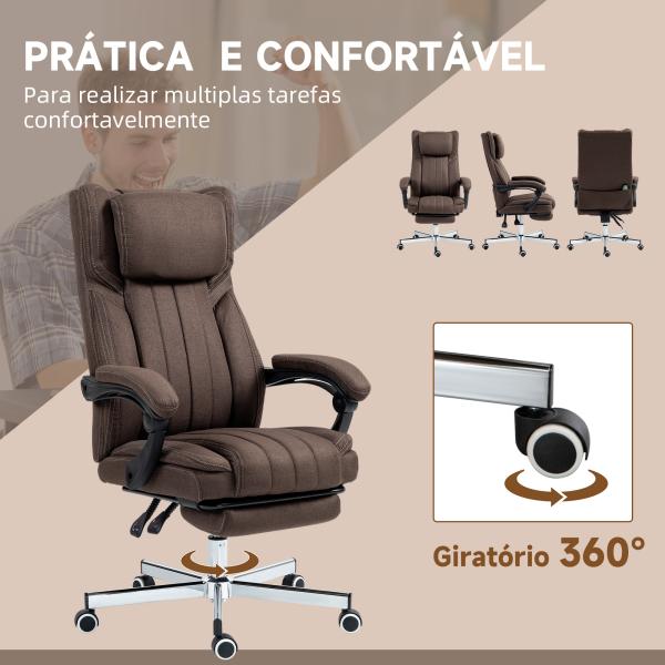 Cadeira de Escritório com 6 Pontos de Massagem por Vibração Reclinável com Altura Ajustável 65x61x101 - 113 cm Castanho Escuro