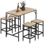 Conjunto de Mesa de Bar com 4 Bancos com Apoio para os Pés Conjunto de Móveis de 5 Peças Mesa de 100x60x88cm e Bancos de 32x32x57cm para Sala de Jantar Cozinha Preto e Carvalho