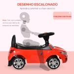 Carro Andador para Crianças de 18 - 36 Meses com Faróis Música Buzina Volante Compartimento de Armazenamento e Alça para Empurrar 63,5x28x36 Vermelho