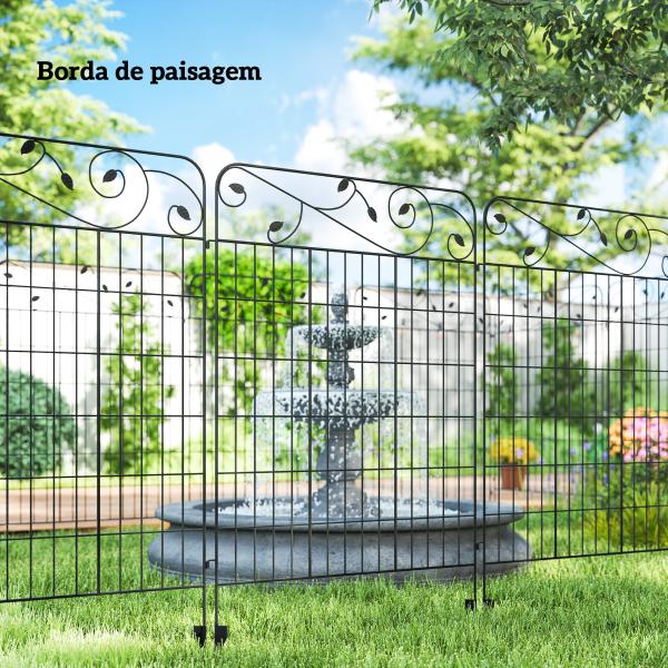 Cercas de Jardim de 4 Painéis 88x110 cm Cercas de Jardim Metálicas Cercas Decorativas com Ângulo Ajustável Preto